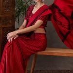 Ornate Red Ajrakh Printed Semi Modal Silk Saree With Alluring Blouse Piece