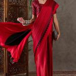 Ornate Red Ajrakh Printed Semi Modal Silk Saree With Alluring Blouse Piece