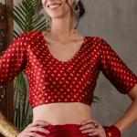 Panache Red Ajrakh Printed Semi Modal Silk Saree With Chatoyant Blouse Piece