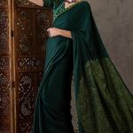 Majesty Dark Green Ajrakh Printed Semi Modal Silk Saree With Outstanding Blouse Piece