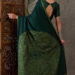 Majesty Dark Green Ajrakh Printed Semi Modal Silk Saree With Outstanding Blouse Piece
