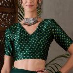 Majesty Dark Green Ajrakh Printed Semi Modal Silk Saree With Outstanding Blouse Piece