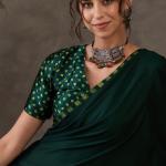 Majesty Dark Green Ajrakh Printed Semi Modal Silk Saree With Outstanding Blouse Piece