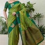 Flamboyant Green Pure Zari Weaving Banarasi Silk Saree With Fantabulous Blouse Piece
