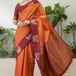 Supernal Orange Pure Zari Weaving Banarasi Silk Saree With Evocative Blouse Piece