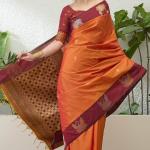 Supernal Orange Pure Zari Weaving Banarasi Silk Saree With Evocative Blouse Piece