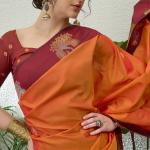 Supernal Orange Pure Zari Weaving Banarasi Silk Saree With Evocative Blouse Piece