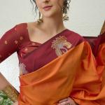 Supernal Orange Pure Zari Weaving Banarasi Silk Saree With Evocative Blouse Piece