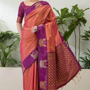 Elaborate Pink Pure Zari Weaving Banarasi Silk Saree With Innovative Blouse Piece