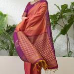Elaborate Pink Pure Zari Weaving Banarasi Silk Saree With Innovative Blouse Piece