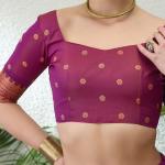 Elaborate Pink Pure Zari Weaving Banarasi Silk Saree With Innovative Blouse Piece