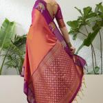 Elaborate Pink Pure Zari Weaving Banarasi Silk Saree With Innovative Blouse Piece