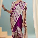 Seraphic Purple Ajrakh Printed Semi Modal Silk Saree With Ailurophile Blouse Piece