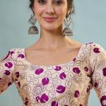 Seraphic Purple Ajrakh Printed Semi Modal Silk Saree With Ailurophile Blouse Piece