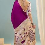 Seraphic Purple Ajrakh Printed Semi Modal Silk Saree With Ailurophile Blouse Piece