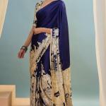 Mesmeric Navy Blue Ajrakh Printed Semi Modal Silk Saree With Bewitching Blouse Piece