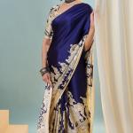 Mesmeric Navy Blue Ajrakh Printed Semi Modal Silk Saree With Bewitching Blouse Piece