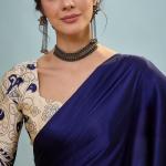 Mesmeric Navy Blue Ajrakh Printed Semi Modal Silk Saree With Bewitching Blouse Piece