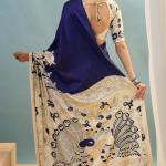 Mesmeric Navy Blue Ajrakh Printed Semi Modal Silk Saree With Bewitching Blouse Piece