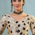 Mesmerising Black Ajrakh Printed Semi Modal Silk Saree With Unequalled Blouse Piece