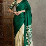 Sempiternal Dark Green Digital Printed Satin Silk Saree With Inimitable Blouse Piece