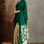 Sempiternal Dark Green Digital Printed Satin Silk Saree With Inimitable Blouse Piece