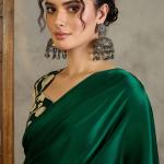 Sempiternal Dark Green Digital Printed Satin Silk Saree With Inimitable Blouse Piece