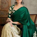 Sempiternal Dark Green Digital Printed Satin Silk Saree With Inimitable Blouse Piece