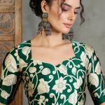 Sempiternal Dark Green Digital Printed Satin Silk Saree With Inimitable Blouse Piece