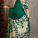 Sempiternal Dark Green Digital Printed Satin Silk Saree With Inimitable Blouse Piece