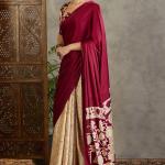 Stunning Wine Digital Printed Satin Silk Saree With Pleasurable Blouse Piece