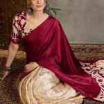 Stunning Wine Digital Printed Satin Silk Saree With Pleasurable Blouse Piece