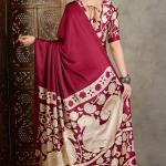 Stunning Wine Digital Printed Satin Silk Saree With Pleasurable Blouse Piece