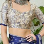 Entrancing Navy Blue Kalamkari Printed Satin Silk Saree With Efflorescence Blouse Piece