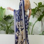 Entrancing Navy Blue Kalamkari Printed Satin Silk Saree With Efflorescence Blouse Piece