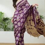 Panache Purple Kalamkari Printed Satin Silk Saree With Denouement Blouse Piece