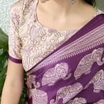 Panache Purple Kalamkari Printed Satin Silk Saree With Denouement Blouse Piece