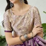 Panache Purple Kalamkari Printed Satin Silk Saree With Denouement Blouse Piece
