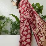 Divine Maroon Kalamkari Printed Satin Silk Saree With Desirable Blouse Piece