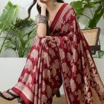 Divine Maroon Kalamkari Printed Satin Silk Saree With Desirable Blouse Piece