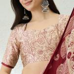 Divine Maroon Kalamkari Printed Satin Silk Saree With Desirable Blouse Piece