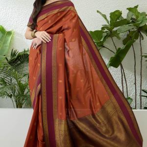 Seraphic Orange Pure Zari Weaving Banarasi Silk Saree With Enamoring Blouse Piece