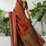 Seraphic Orange Pure Zari Weaving Banarasi Silk Saree With Enamoring Blouse Piece