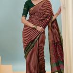 Gossamer Red Printed Cotton Silk Saree With Preferable Blouse Piece