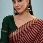 Gossamer Red Printed Cotton Silk Saree With Preferable Blouse Piece