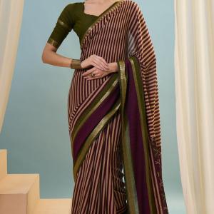 Sophisticated Wine Printed Cotton Silk Saree With Bucolic Blouse Piece