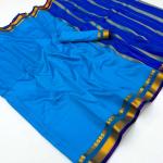 Sophisticated Blue Soft Silk Saree With Forbearance Blouse Piece