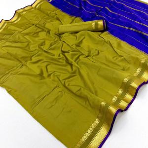 Snappy Mehndi Soft Silk Saree With Ethereal Blouse Piece