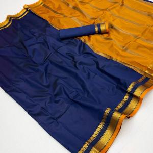 Prodigal Navy Blue Soft Silk Saree With Hypnotic Blouse Piece