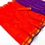 Redolent Red Soft Silk Saree With Verdant Blouse Piece